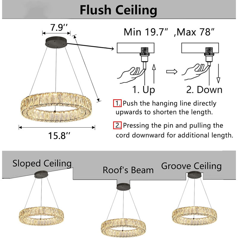 Lustre en cristal Modern, Noir mat