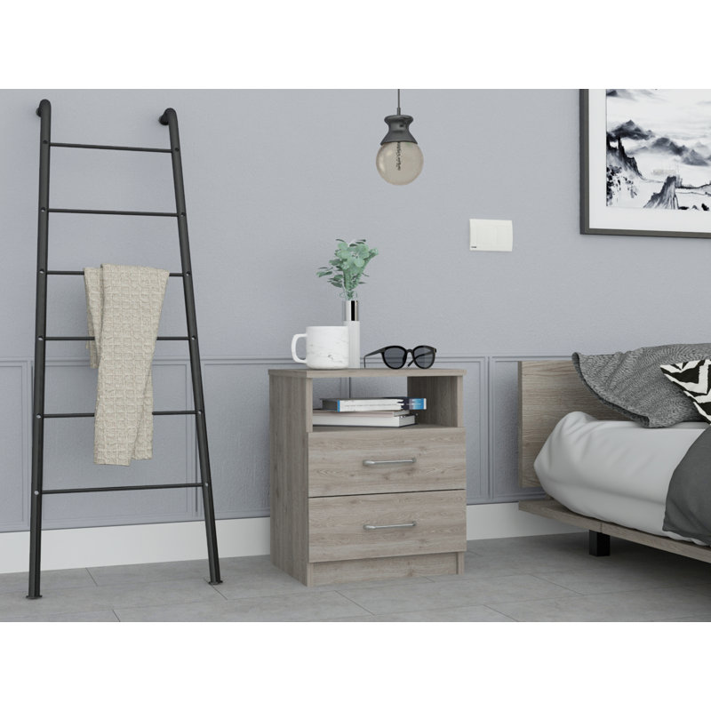 Table de chevet 2 tiroirs Napoles, Gris clair