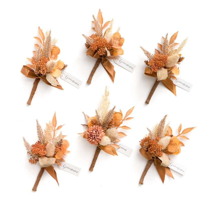 Boutonnière pour homme, boutonnière pour garçons d'honneur 6 pièces, fleurs artificielles pour décoration de mariage / bal / retour à la maison