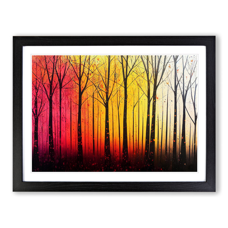 XH1022-6734X Paint Splashed Autumn Forest Vol.3 Abstract - Single Picture Frame Print, 25cm H x 34cm W x 2cm D, Black