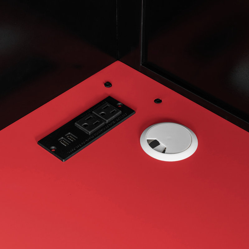 Lit mezzanine double en bois rouge pour le travail et les jeux, avec éclairage ambiant sous le téléviseur, 6 ans et plus d'éclairage, tablettes à plusieurs niveaux,