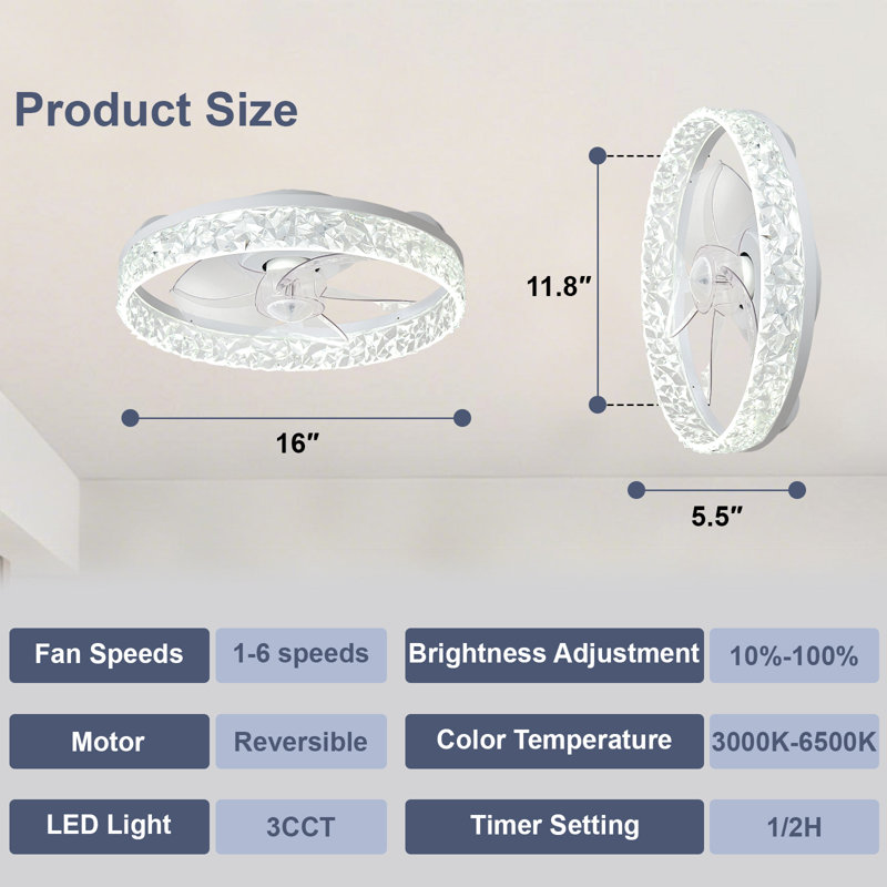 Ventilateur de plafond extra-plat Depuley 40 cm avec éclairage, silencieux, application et télécommande, DEL 3 CCT à intensité variable, montage encastré pour chambre, blanc