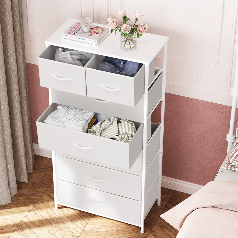 23.22" W 7-Drawer Dresser, White, White