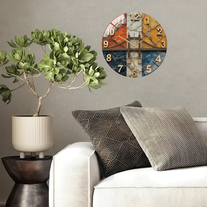 Horloge murale élégante avec pont et horloge murale moderne en verre 12 po