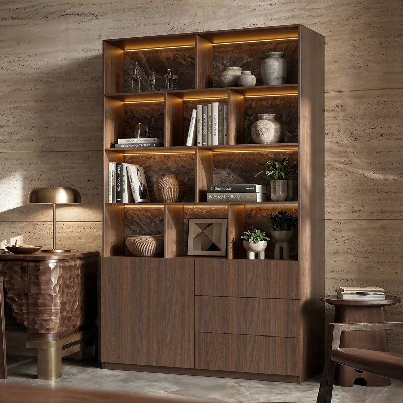 92.5''H X 63''W Two-Door Glass Bookcase, Brown