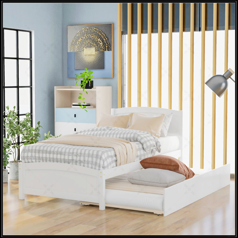 Lit plateforme simple avec lit gigogne, Blanc