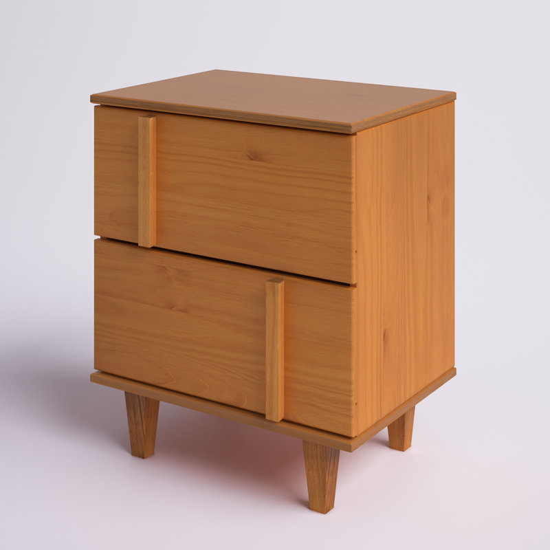 Aleyana 2-Drawer Solid Wood Nightstand, Caramel