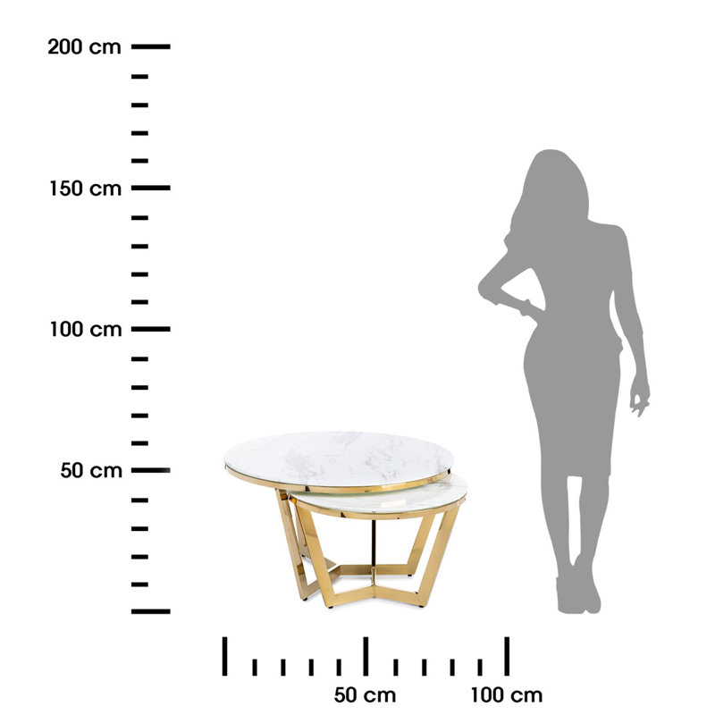 Jordynn 2 - Piece Glass Top Living Room Table Set, White/Gold