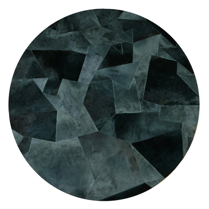 Art Hide X Sasha Biskoff Cowhide Geometric Area Rug in Blue, Round 8'2"