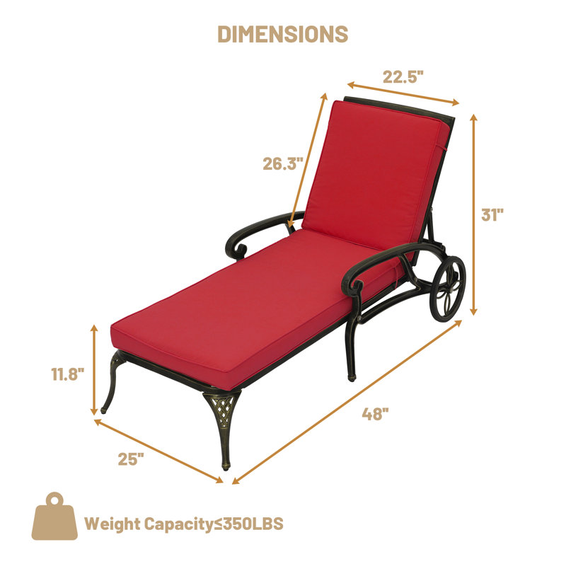 Outdoor Chaise Lounge , Cushion Included, Red