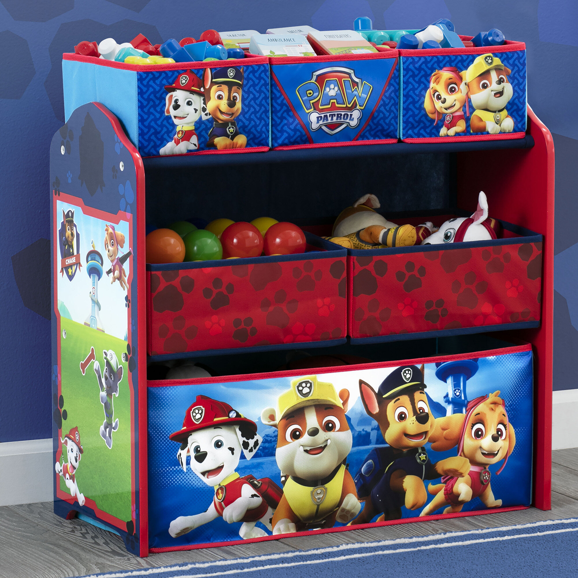 Cute Kids Toy Storage Organizer with 6 Plastic Bins