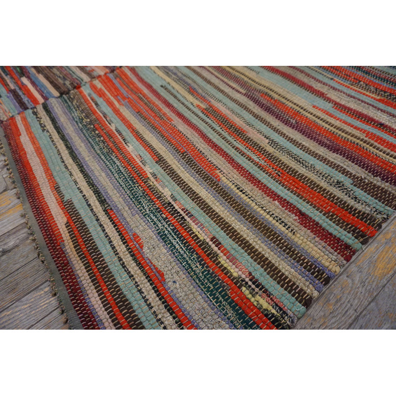 Antique Rustic Abstract Modernist Stripes Flatweave American Rag Rug