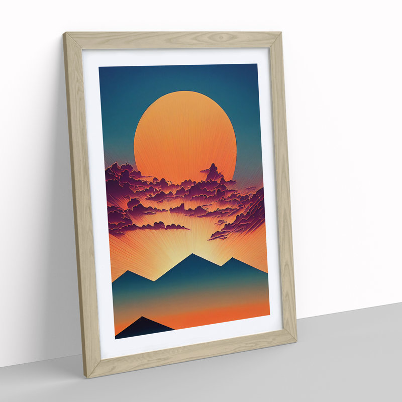 Mountain Sunset - Framed Print, 34cm H x 25cm W x 2cm D, Oak