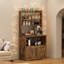 Étagère de cuisine autoportante avec prise de courant - blanc et bois de poire avec comptoir épais, 3 tablettes et armoire fermée pour la salle à manger, brun-855507642