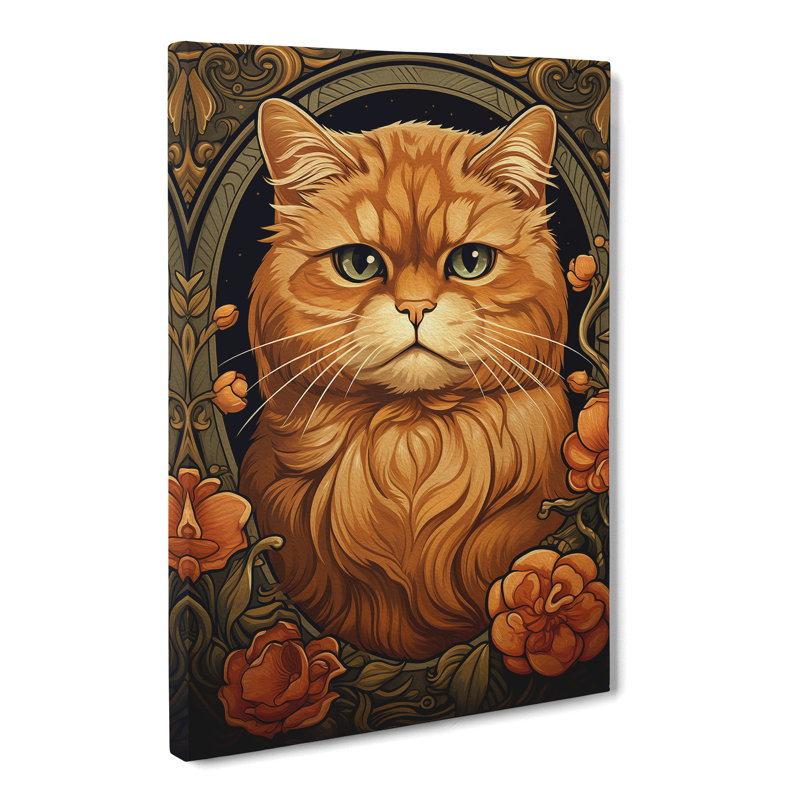 Cat Nouveau - Wrapped Canvas Print, 60cm H x 40cm W x 3cm D