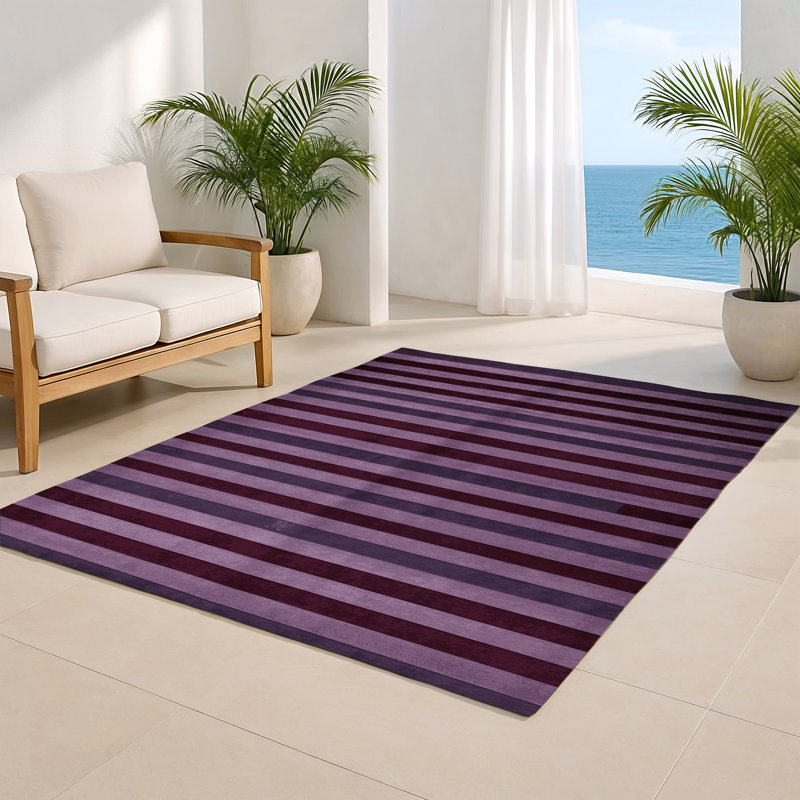 HorizontalStripes Purple Indoor and Outdoor Area Rug, Rectangle 3' x 5'