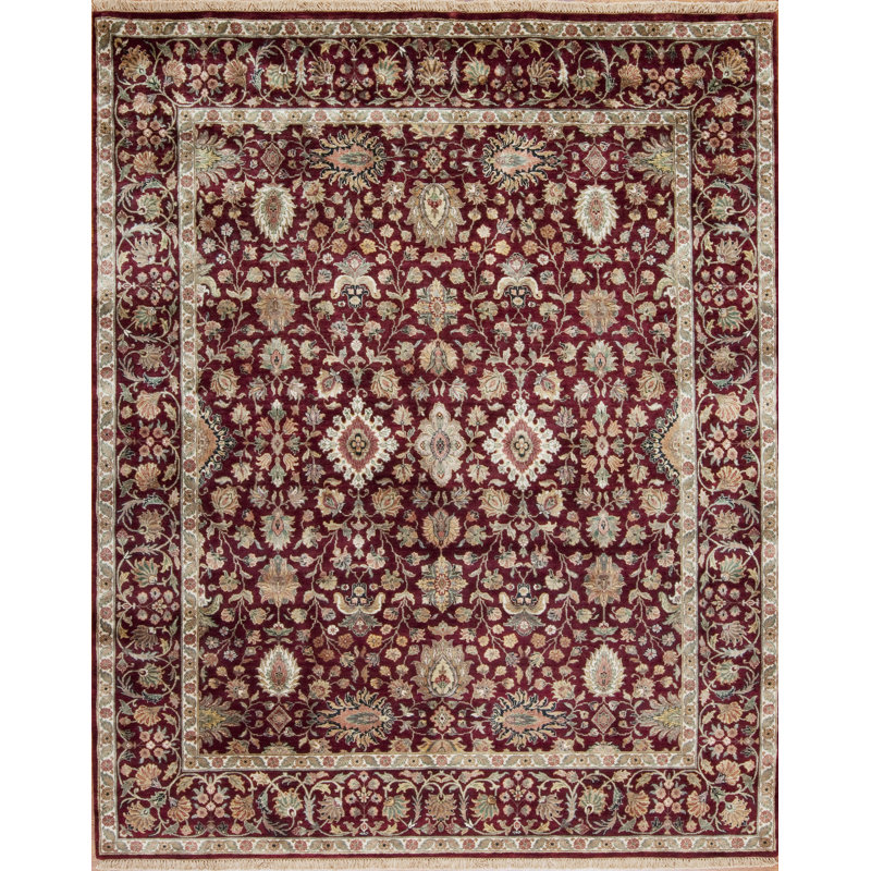 Silver Screen Hand Knotted Wool Area Rug in Red/Ivory, Rectangle 9' x 12'