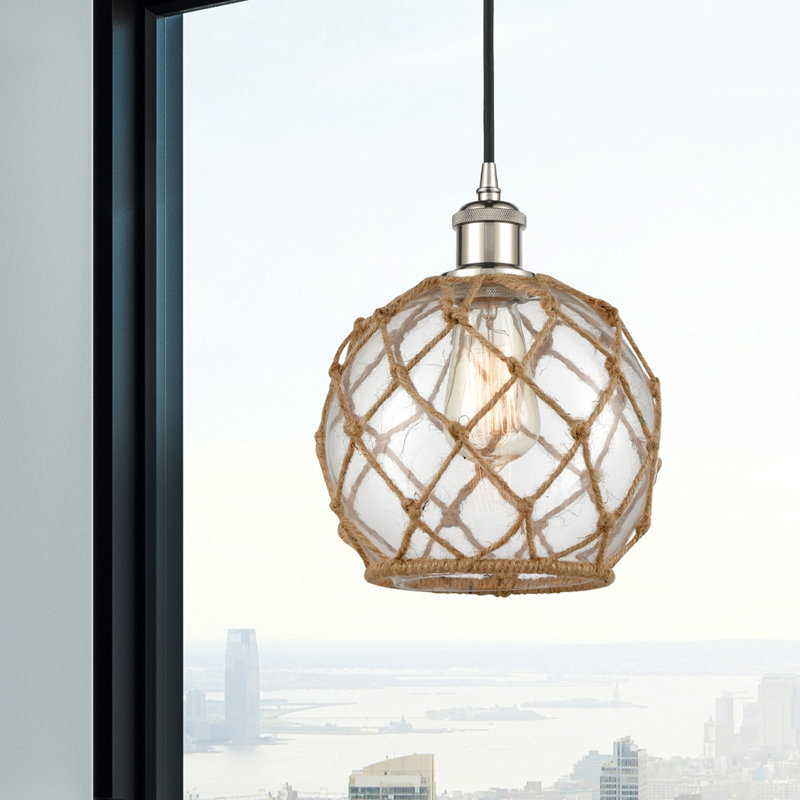 Luminaire suspendu sphère 1 lumière Tobey, Clair/Brun, H 120 po x l 8 po x P 8 po, Nickel poli