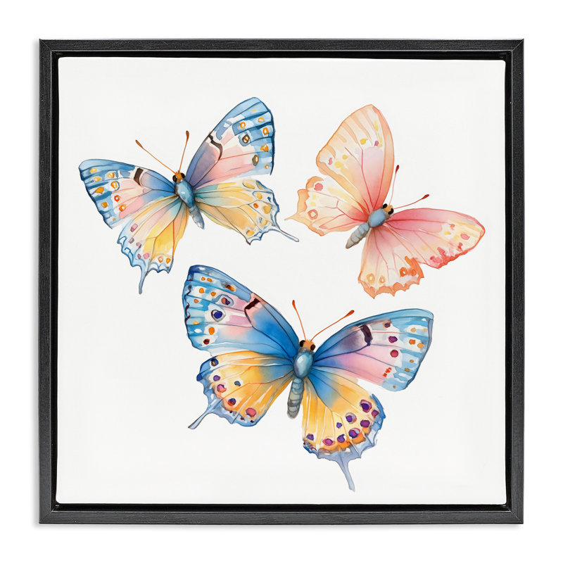 Cadre flottant Whimsical Butterfly Trio, design par Creative Studio, H 25 po x l 25 po, Cadre flottant noir de jais