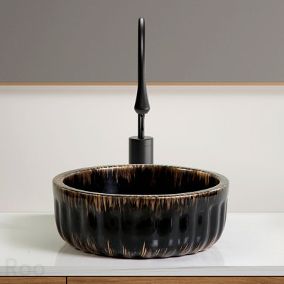Bathroom Storage - 15"X15" Black Bathroom Sink Above Counter Small Bowl Vessel Bathroom Sink Ceramic Without Pop-up Drain &Faucet