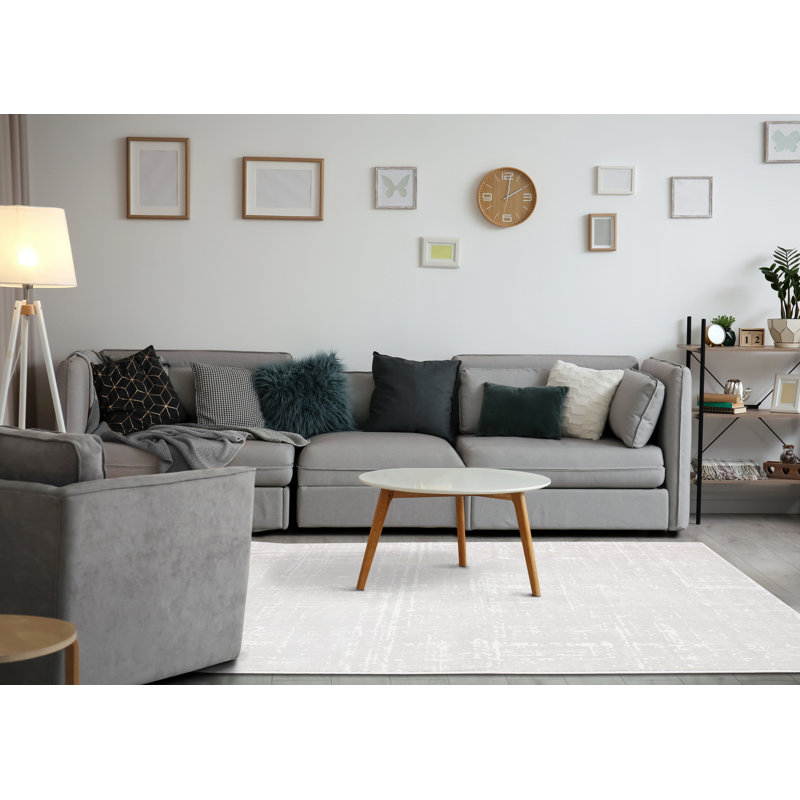 Dieguez Cream Tonal/Solid Polyester Living Room Carpet, Rectangle 7'10" x 10'6"