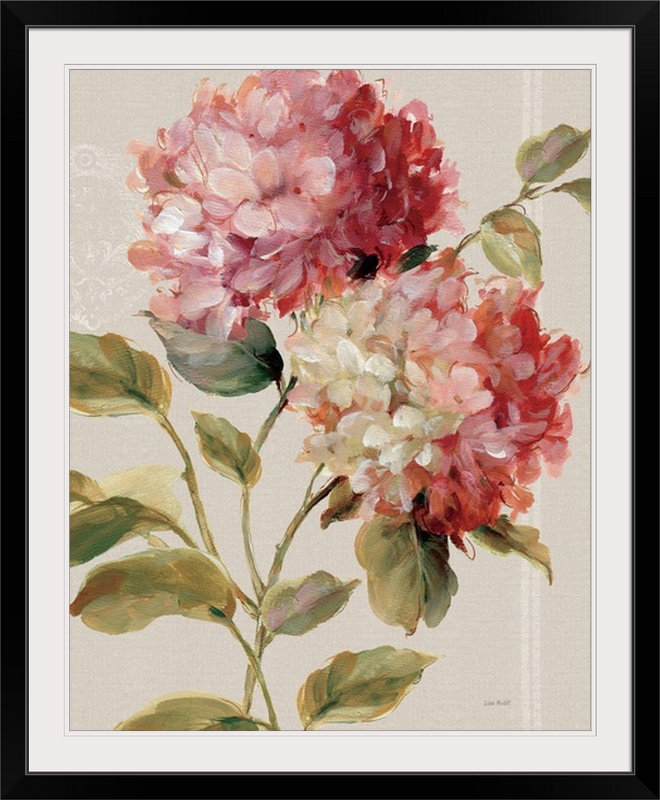 «Harmonious Hydrangeas Linen» - reproduction, Cadre noir, H 32 po x l 27 po x P 1 po