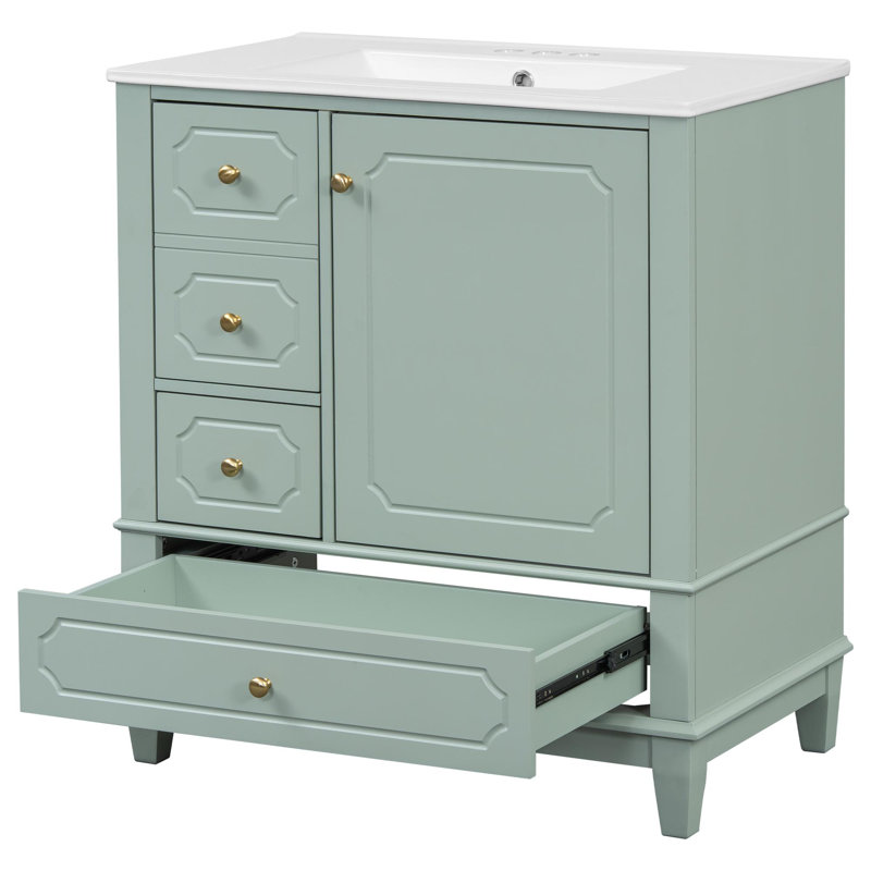 Meuble-lavabo de 30 po avec lavabo et rangement polyvalent, Vert clair