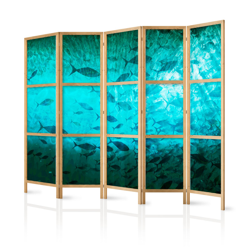 225cm W x 171cm H 5 - Panel Solid Wood Folding Room Divider