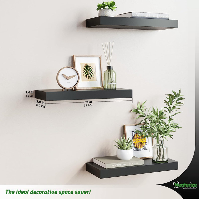 Ehva 3 Piece Floating Shelf, 14.9" H x 5.83" W x 1.4" D, Black