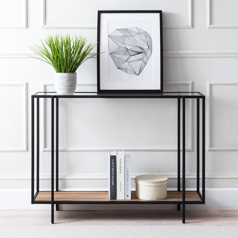 Console Table, Blackened Bronze/Rustic Oak, 76.2cm H x 106.7cm W x 30.5cm D