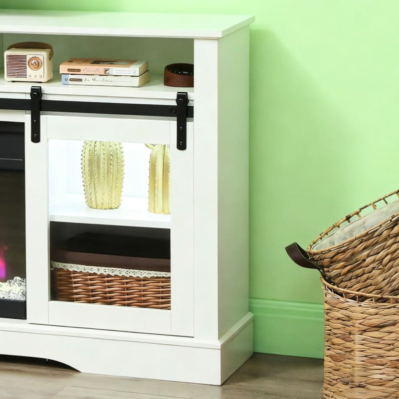 Console de télévision avec foyer électrique et rangement ouvert - 725w / 1450w chauffage, 59f 95f gamme de température foyer, armoires latérales Spacieux centre de divertissement pour les téléviseurs jusqu'à 80 ", flamme personnalisable