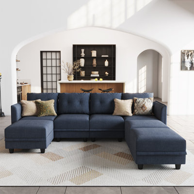 Tomario 7- Piece Upholstered U-Shaped Modular Sectional With Storage