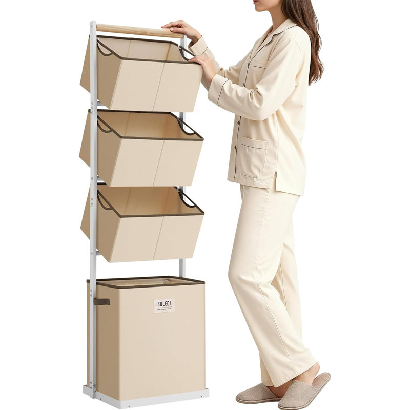 Trieur de paniers à linge 4 sections, organisateur de panier à linge empilable
