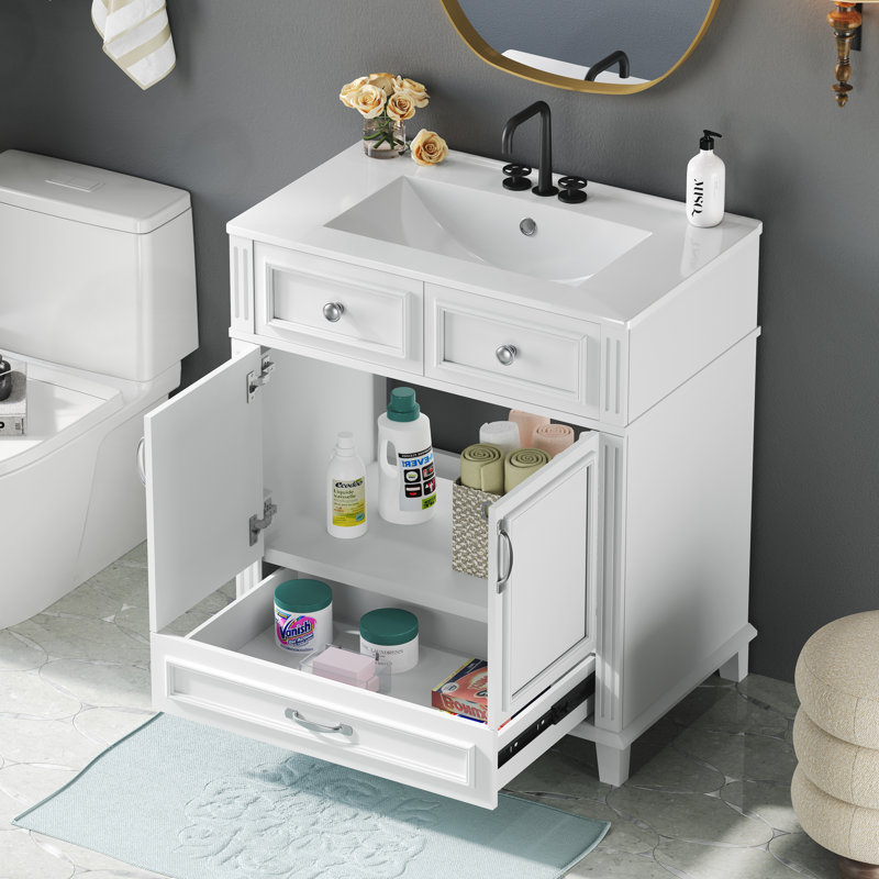 Armoire de rangement de salle de bain avec portes et tiroirs à fermeture douce