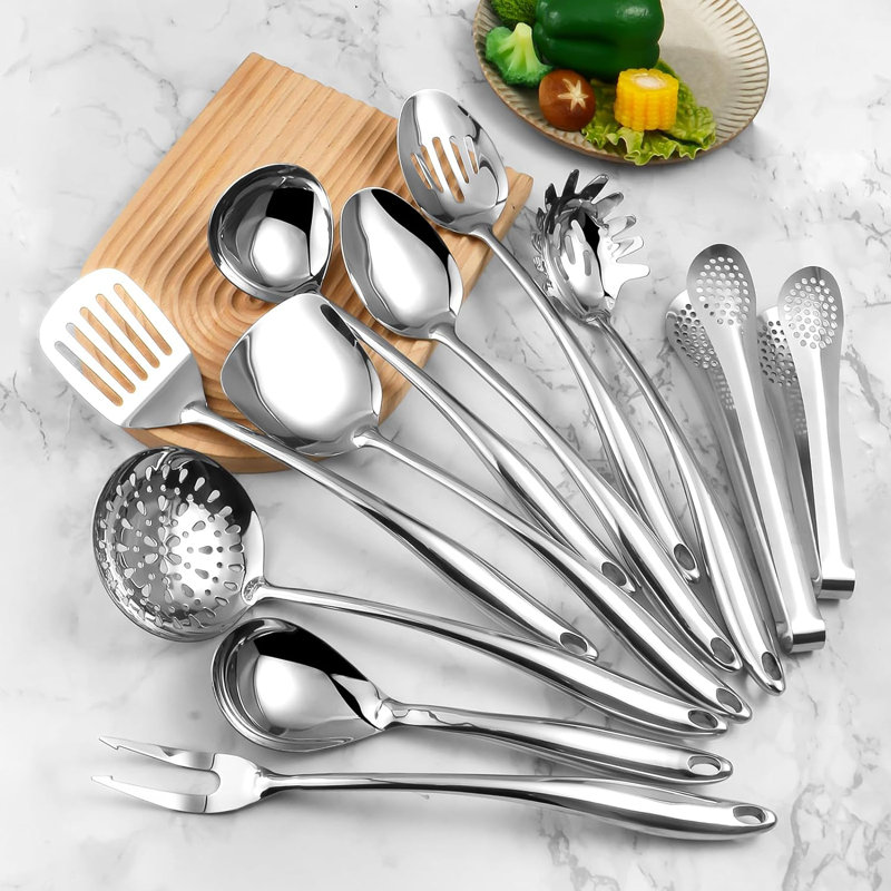 11-Piece Stainless Steel Long Handle Cooking Utensil Set