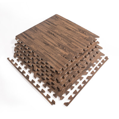 4/12 PC Dark Wood Grain Foam Floor Mat 24Inch*24Inch Suitable For Indoor Gym And Home Use