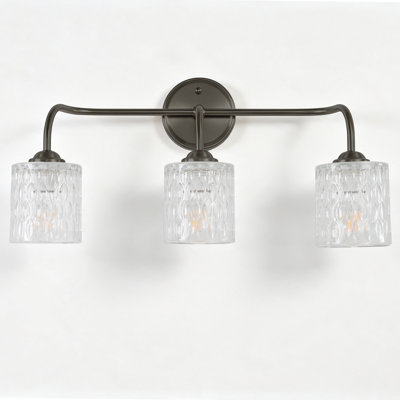 Éclairage pour meuble-lavabo de salle de bain 3 lumières Mid-Century moderne avec abat-jour en verre texturé, noir mat, E26
