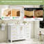 Meuble-lavabo autoportant en bois massif l 84 po x H 35 po avec comptoir en marbre de culture blanc de Carrare et double lavabo en céramique, blanc-820134548-820134553