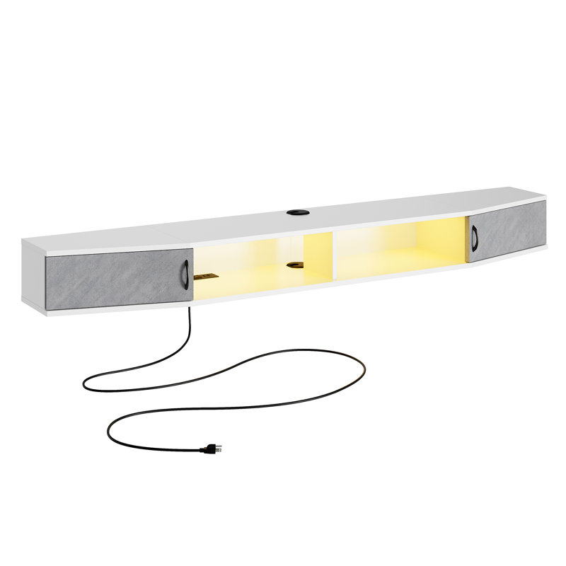 Meuble télé flottant pour téléviseur de 85 po ou moins, Blanc / jaune