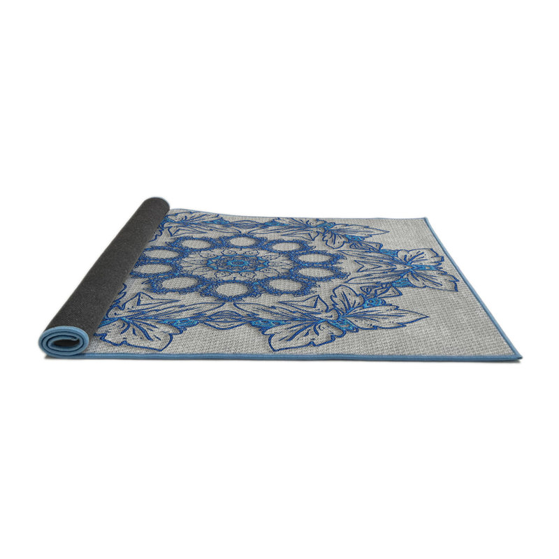 Tapis bleu/blanc cassé tissé à la machine, Rond 8 pi