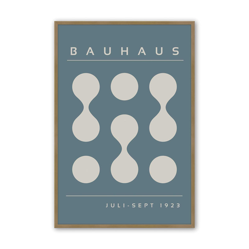 Impression de tempête Bauhaus Flow II bleu, Reproduction encadrée sans passe-partout, Or brossé