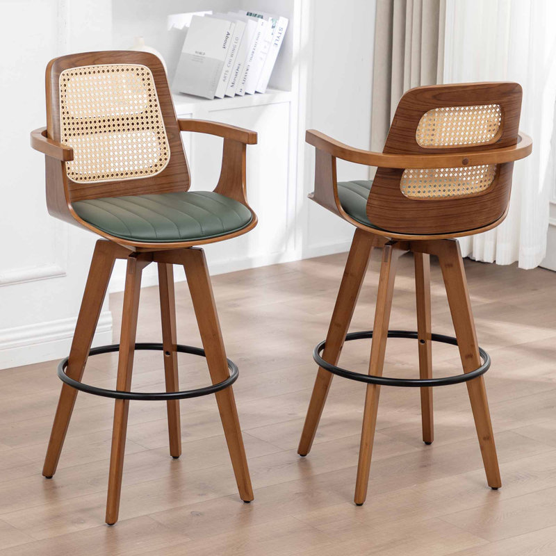 Tabouret de comptoir pivotant Clero, Vert, Tabouret de comptoir (siège d'une hauteur de 26 p