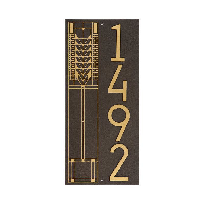 Frank Lloyd Wright, arbre de vie, plaque verticale moderne, standard, 1 ligne, Or, Oui, Bronze vieilli / Or