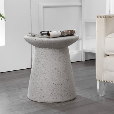 Hollie 18" Minimalist Gray Terrazzo Polyresin Indoor/Outdoor Accent Table, All-Weather Textured Round Pedestal Side Table & Stool