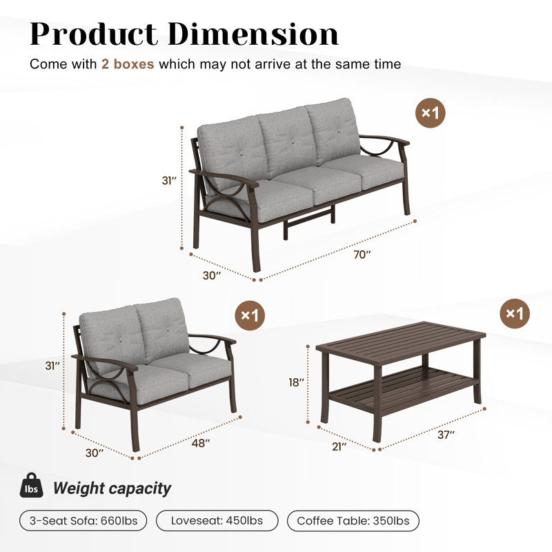 5 - Person Patio Conversation Sets With Cushions, Gray Cushion/Coffee Frame