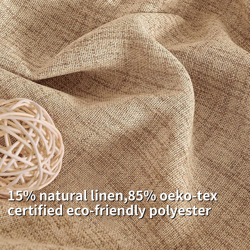 Linen blend Semi Sheer Curtains Rod Pocket Back Tab solid color Drapes（set of 2）, 52" W x 96" L, Caramel