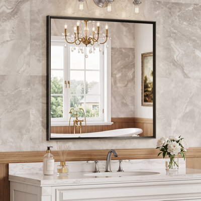 Miroir de salle de bain à bords biseautés, miroir mural en verre trempé avec cadre en aluminium antirouille, pour au-dessus d'un lavabo, dans une chambre ou une entrée.