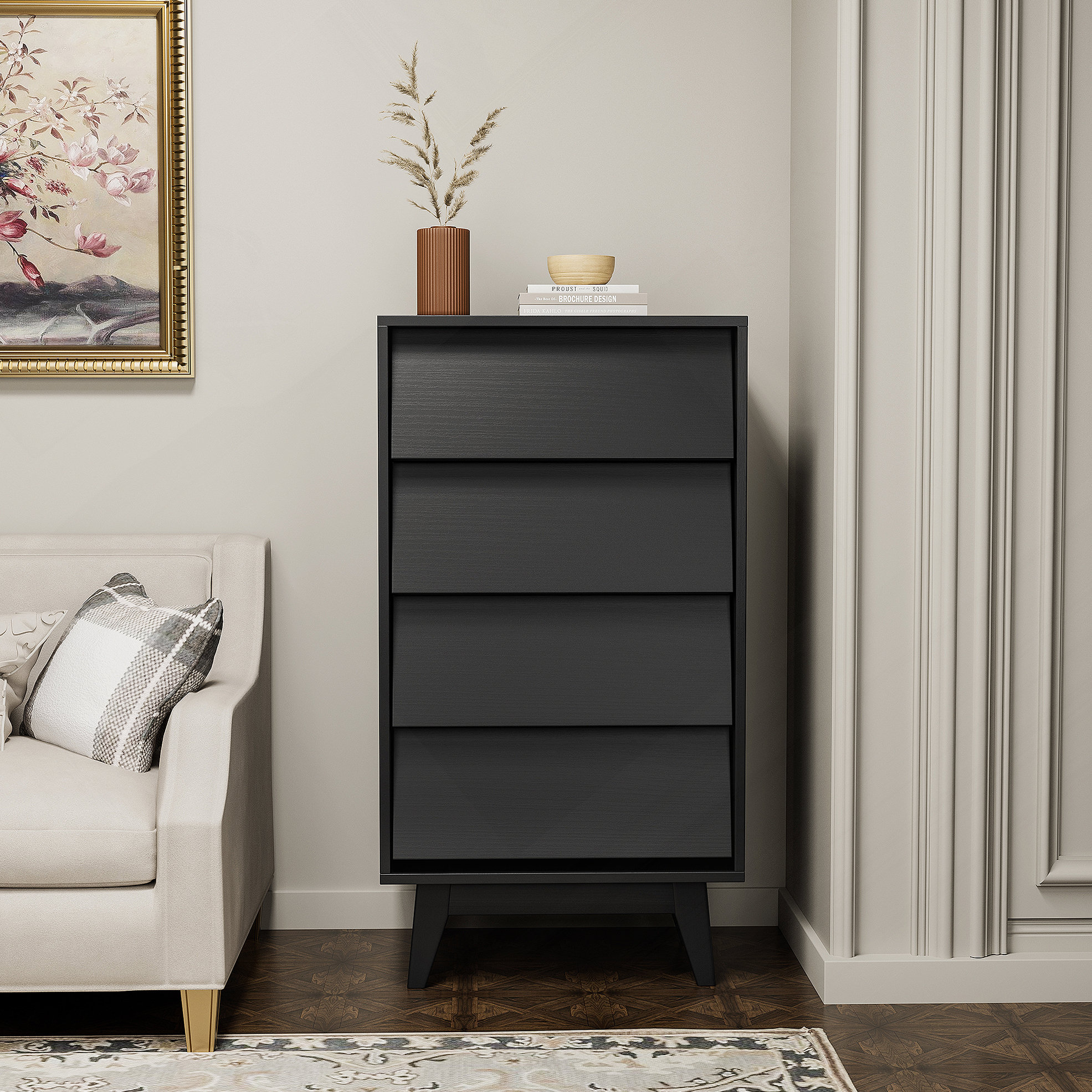 Vintage-Style 4 Drawer Double Dresser with Bevel Design
