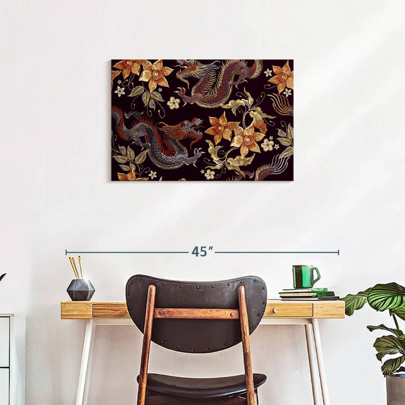 Brampt Dragon Floral Embroidery, 20" H x 30" W