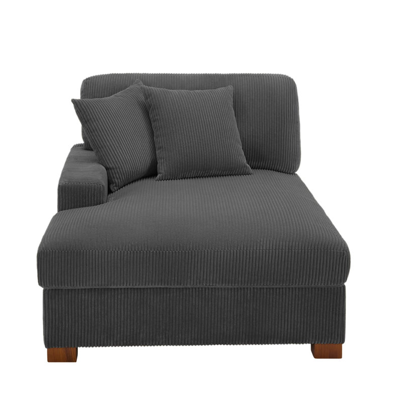 Chaise longue surdimensionnée en velours côtelé avec accoudoirs et coussins Milbrey, Gris, Face à la gauche, Velours côtelé